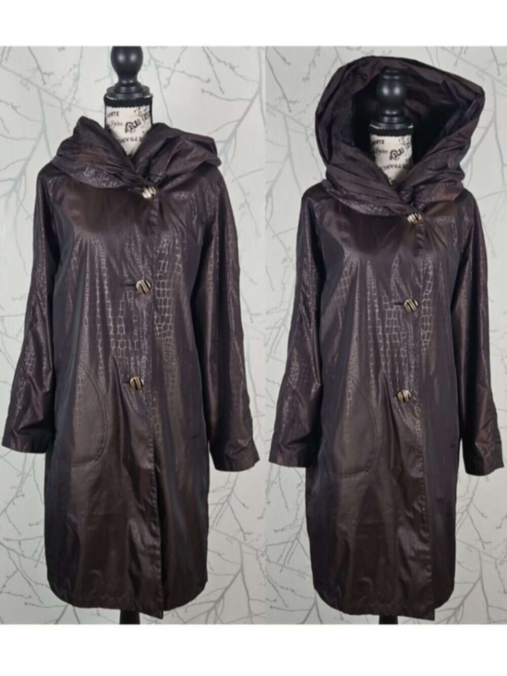 Marcona Brown Crocodile Print Statement Hooded Trench